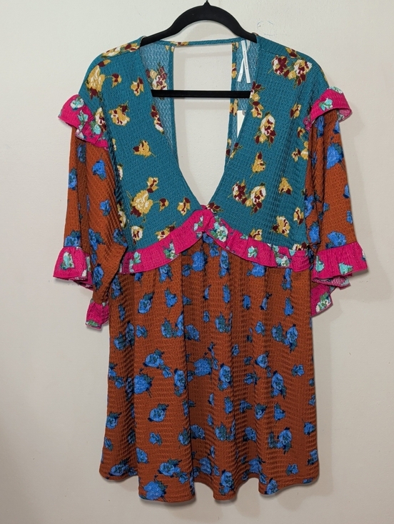 Anthropologie Tops - Anthropologie Ruffled Floral Mini Dress Deep V-neck Babydoll NEW Women's Size S
